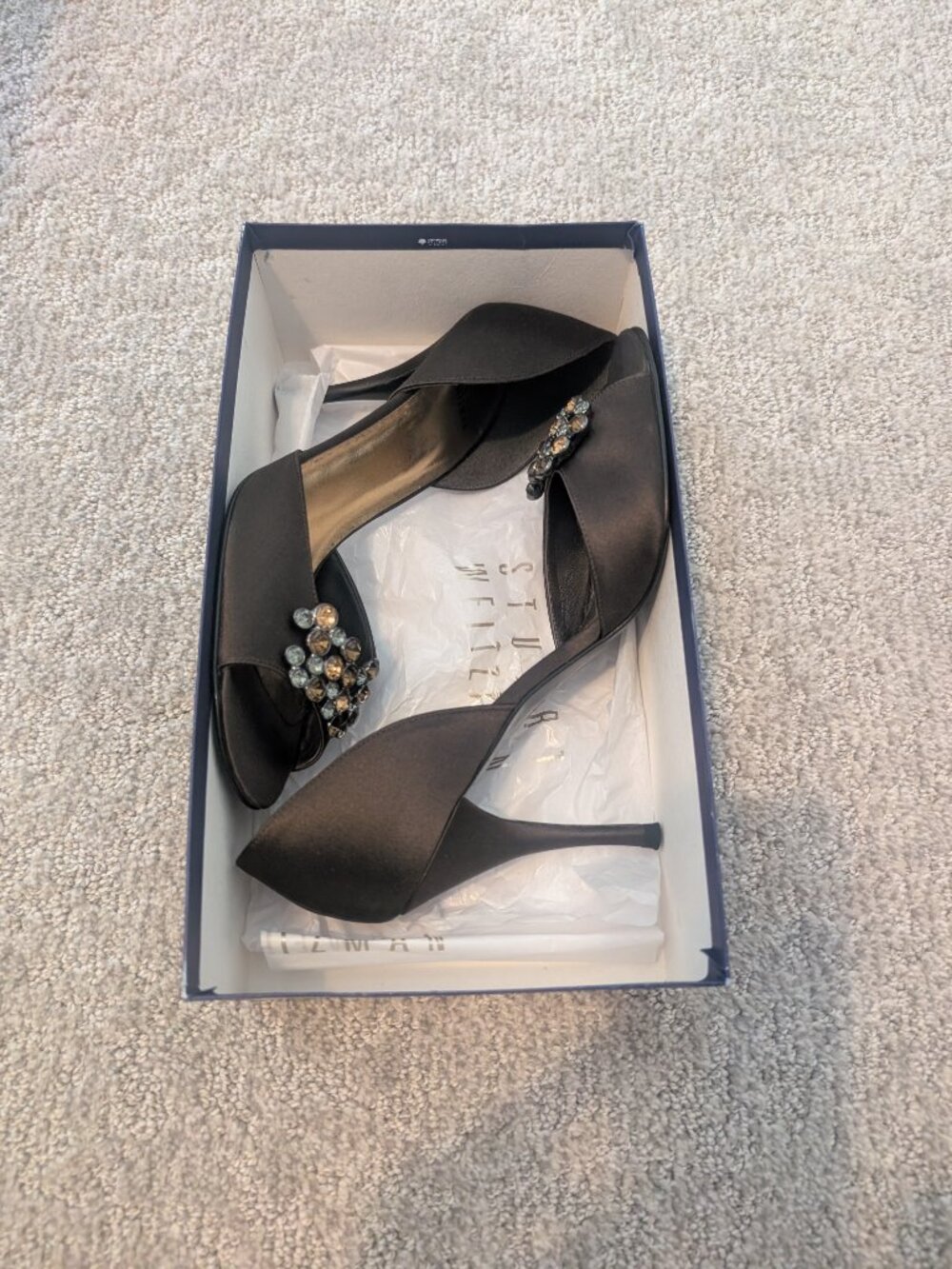 Stuart Weitzman Chocolate Satin Heels with Rhinestones Size 8.5M